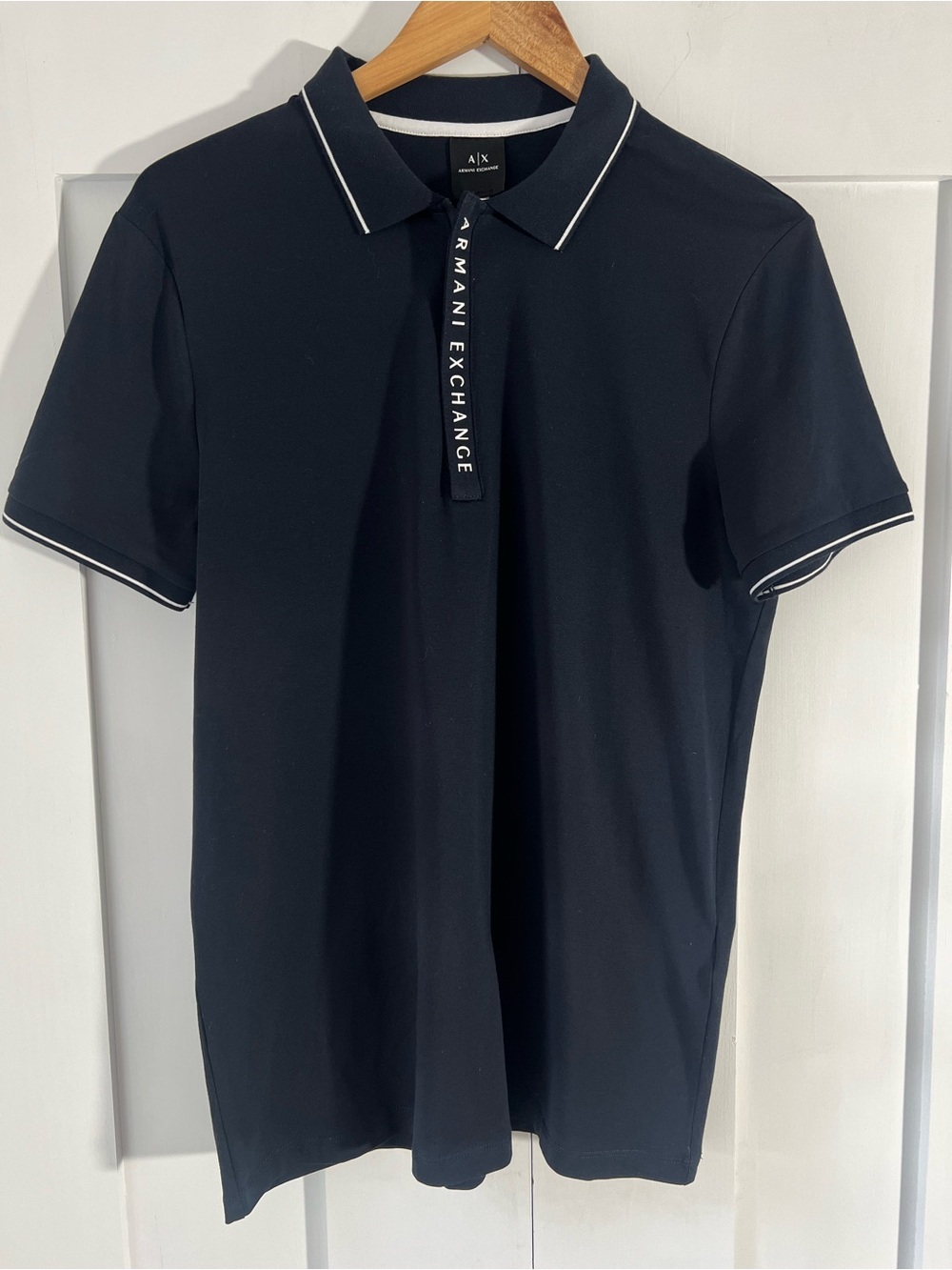 Armani Exchange Men’s Black Polo with White Contrast Piping